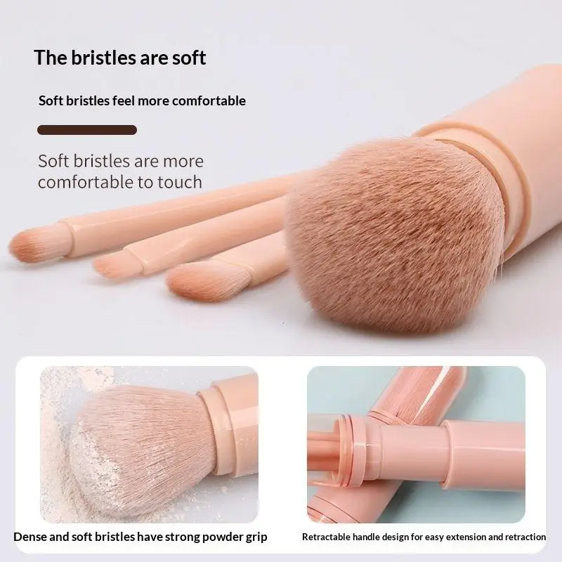 4 In 1 Retractable Mini Soft Makeup Brush Set Professional Portable Travel Cosmetic Brushes for Lipstick Powder