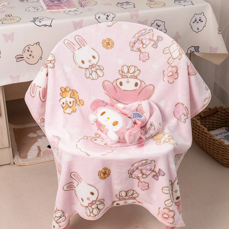 Sanrio My Sweet Piano My Melody manta cálida, manta de siesta portátil de Hello Kitty, manta de viaje rosa, cómoda manta de franela