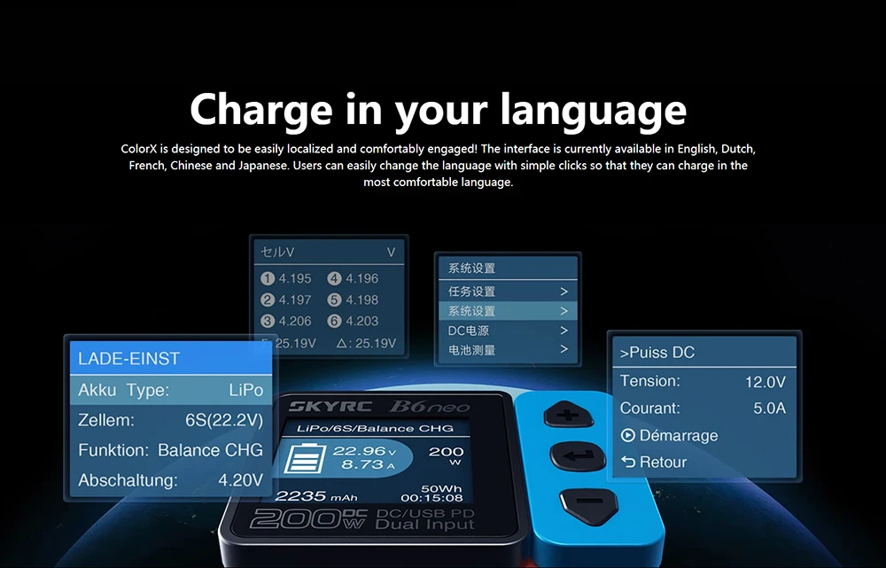 SkyRC B6 Neo Smart Charger DC 200W PD 80W LiPo Battery Balance Charger SK-100198 Compact 6S Charger Discharger