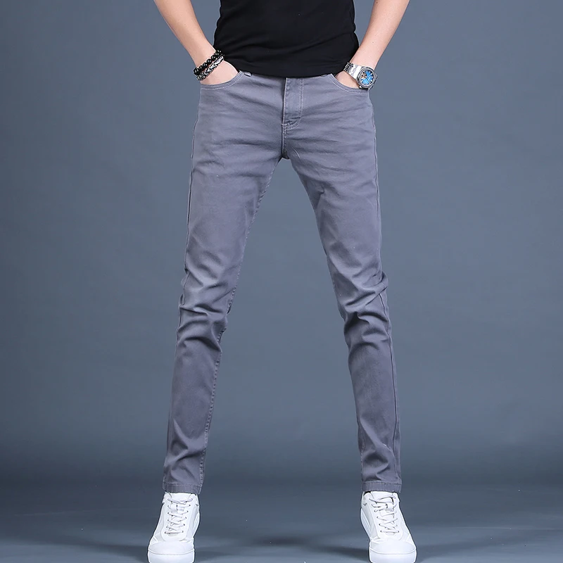 Cotton Slim Fit Black Jeans Men Solid Colors Casual Pants Outdoor Stretch Denim Trousers