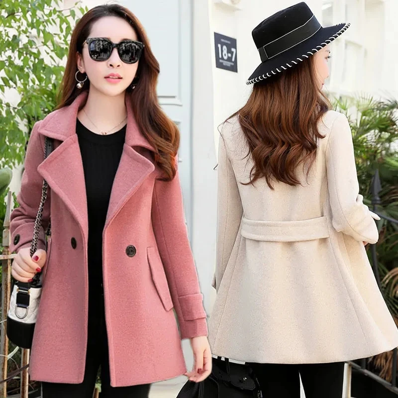 

Woolen Coat Women's 2024 Spring Autumn New Fashion Temperament Slim Wool Coat Short Double-breasted Large Size Casual Parkas