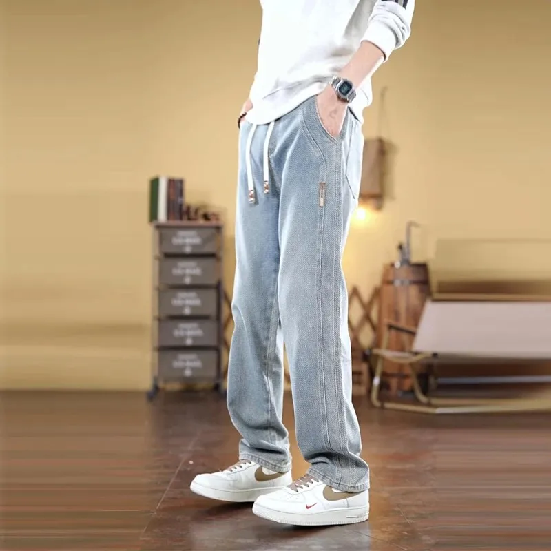 

Мужские джинсы свободного кроя с прямым кроем, удобные, с ретро-узором «звездное небо», большие размеры, повседневные, из хлопкового денима, осенняя мода