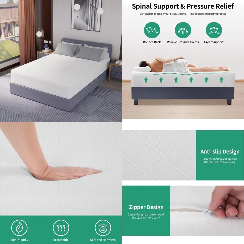 Colchón Queen con infusión de té verde de 12 pulgadas: enfriamiento transpirable, soporte medio firme, alivio de presión para un sueño cómodo