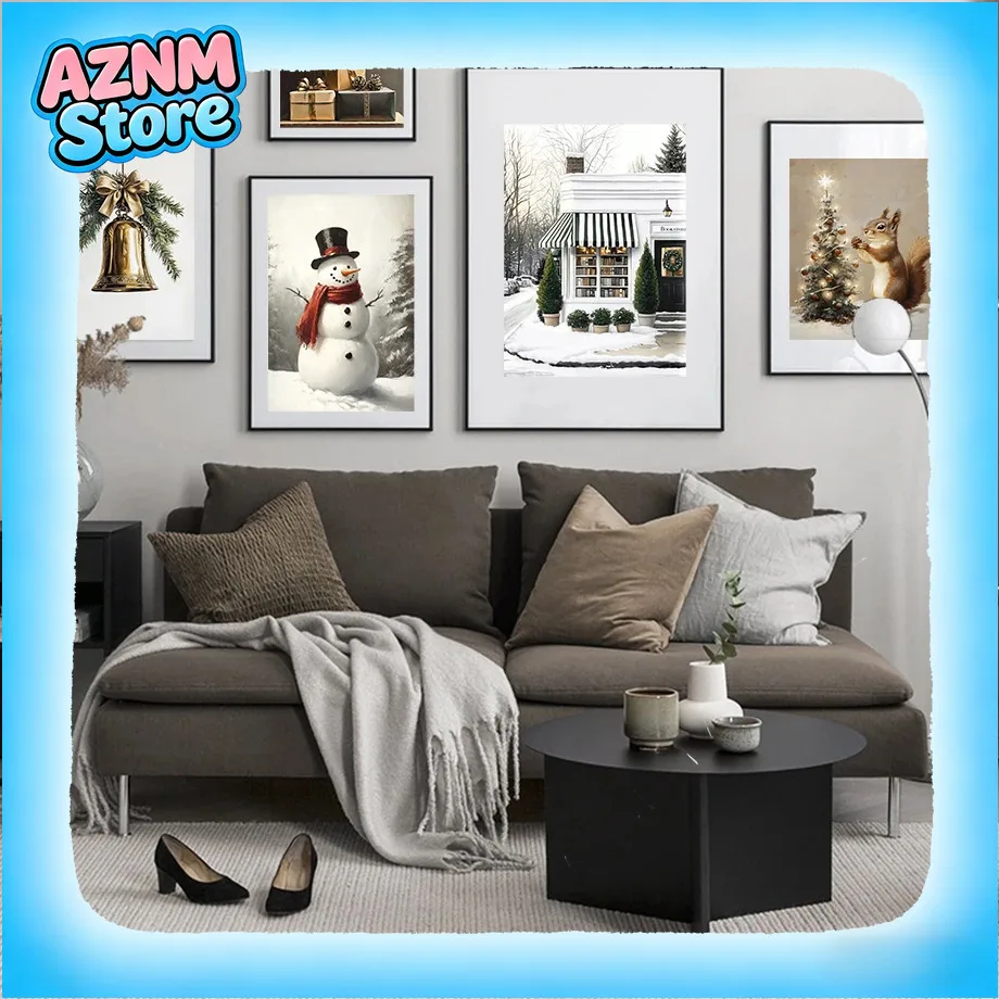1pc frameless Canvas painting Winter Cabin Sleigh Snowman Christmas Tree Gift Squirrel Posters Prints Canvas Painting Wall Ar