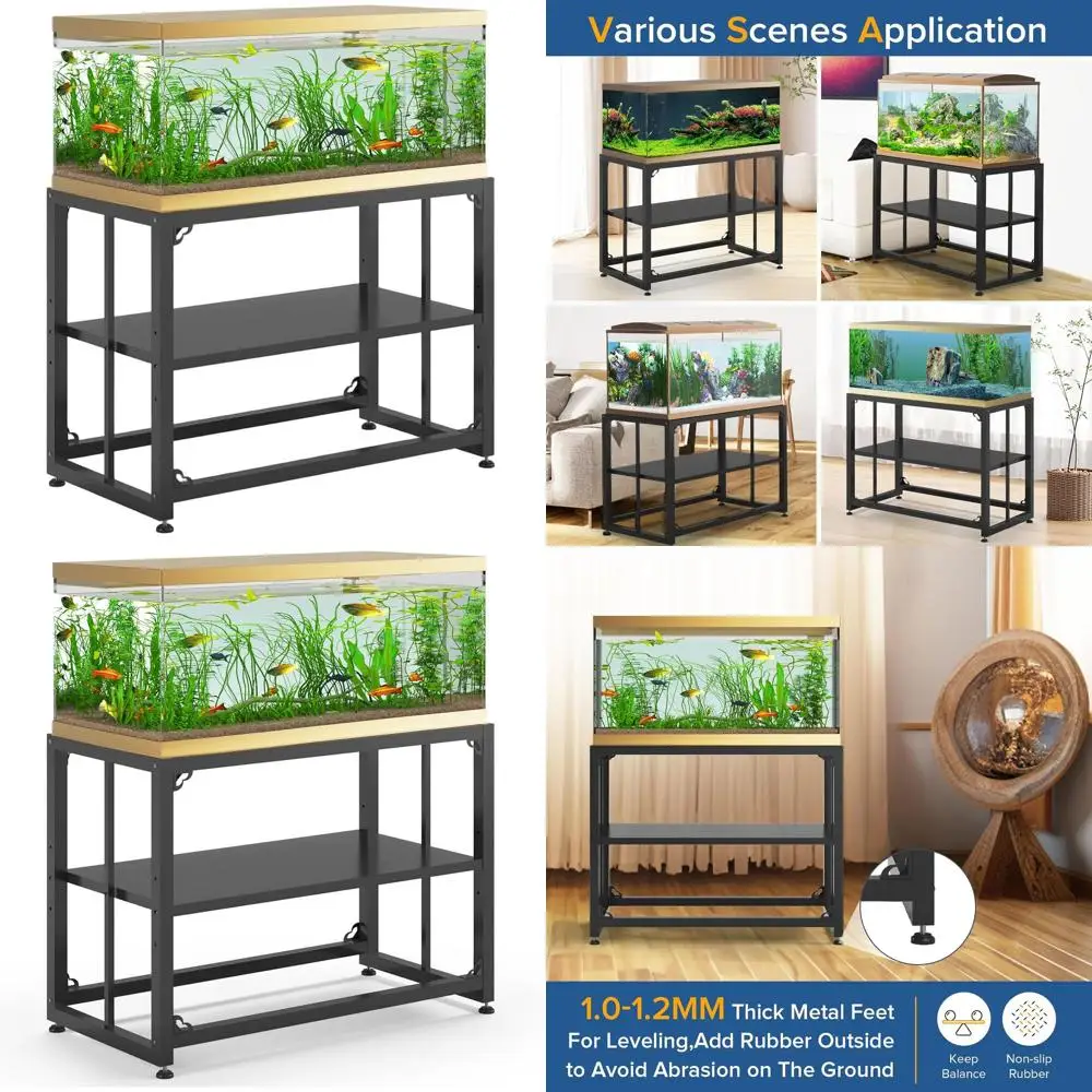 

Металлическая подставка для аквариума на 40 галлонов, 36,5 дюйма (длина) x 18,5 дюйма (ширина) x 29,5 дюйма (высота), двухслойное хранилище, грузоподъемность 660 фунтов, идеально подходит для дома/офиса, черная (для аквариума)