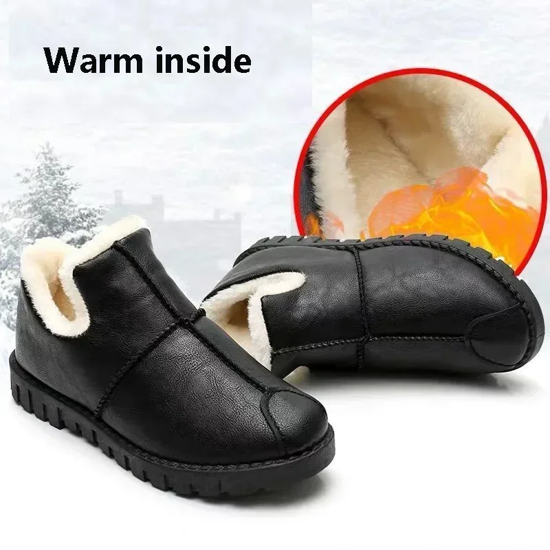 Winter Women\'s Cotton Shoes PU Waterproof Cotton Shoes Padded Warm Work Shoes Thick Bottom Elderly Cotton Boots Shoes