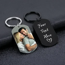 Chaveiro de casal com foto personalizada, presente de aniversário para namorado, ela, aço inoxidável, gravado a laser, chaveiros com texto dupla face