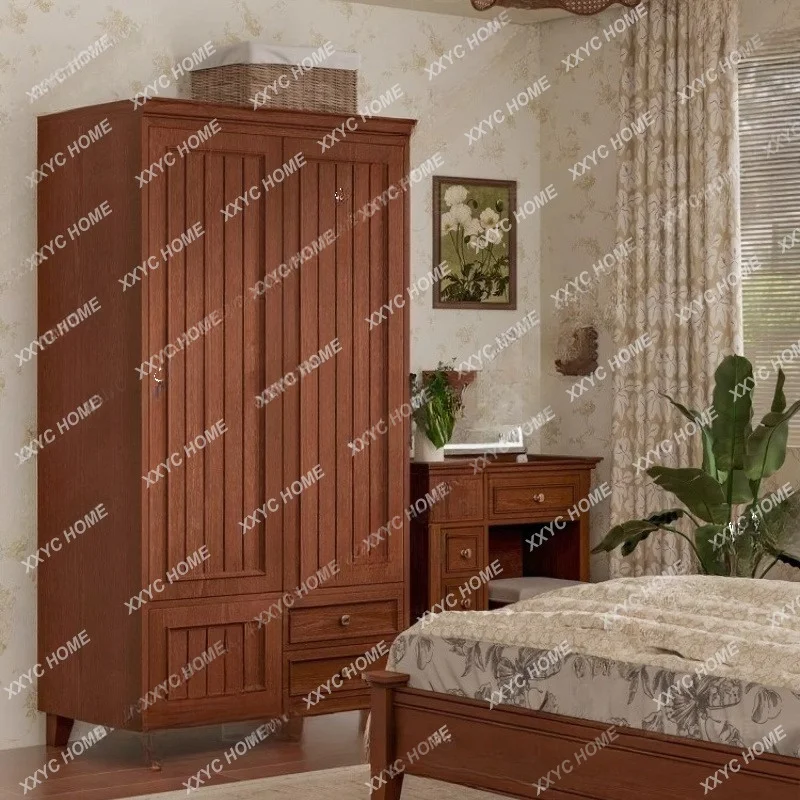 Solid wood wardrobe two-door bedroom hanging clothes cabinet small apartment household two-door storage wardrobe  FT