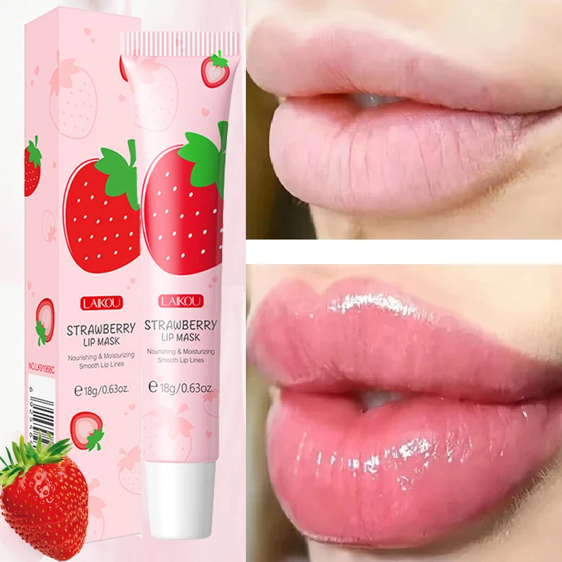 Mascarilla de labios de fresa que elimina el humo oscuro, bálsamo labial, aclara la melanina, suero blanqueador, hidratante, Cosméticos Coreanos