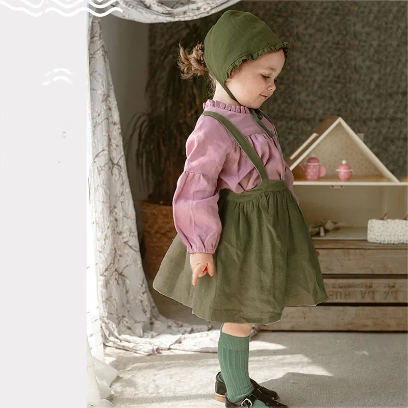 Abito vintage con cinturino per bambina Abito in cotone di lino per bambini Abito primaverile per bambina Abito bohémien per 0-5 anni Vestiti estivi