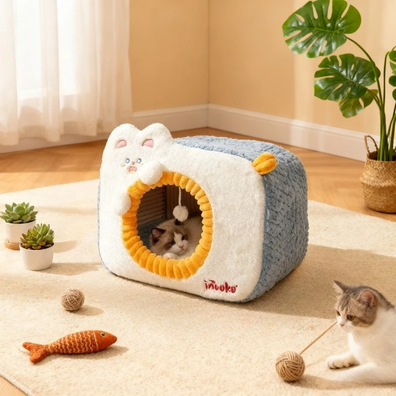 Winter Warm Enclosed Cat Bed - Thickened Insulated Pet House for Cats Winter & All Seasons Pet Supplies Nest Cat Hammock 고양이 굴