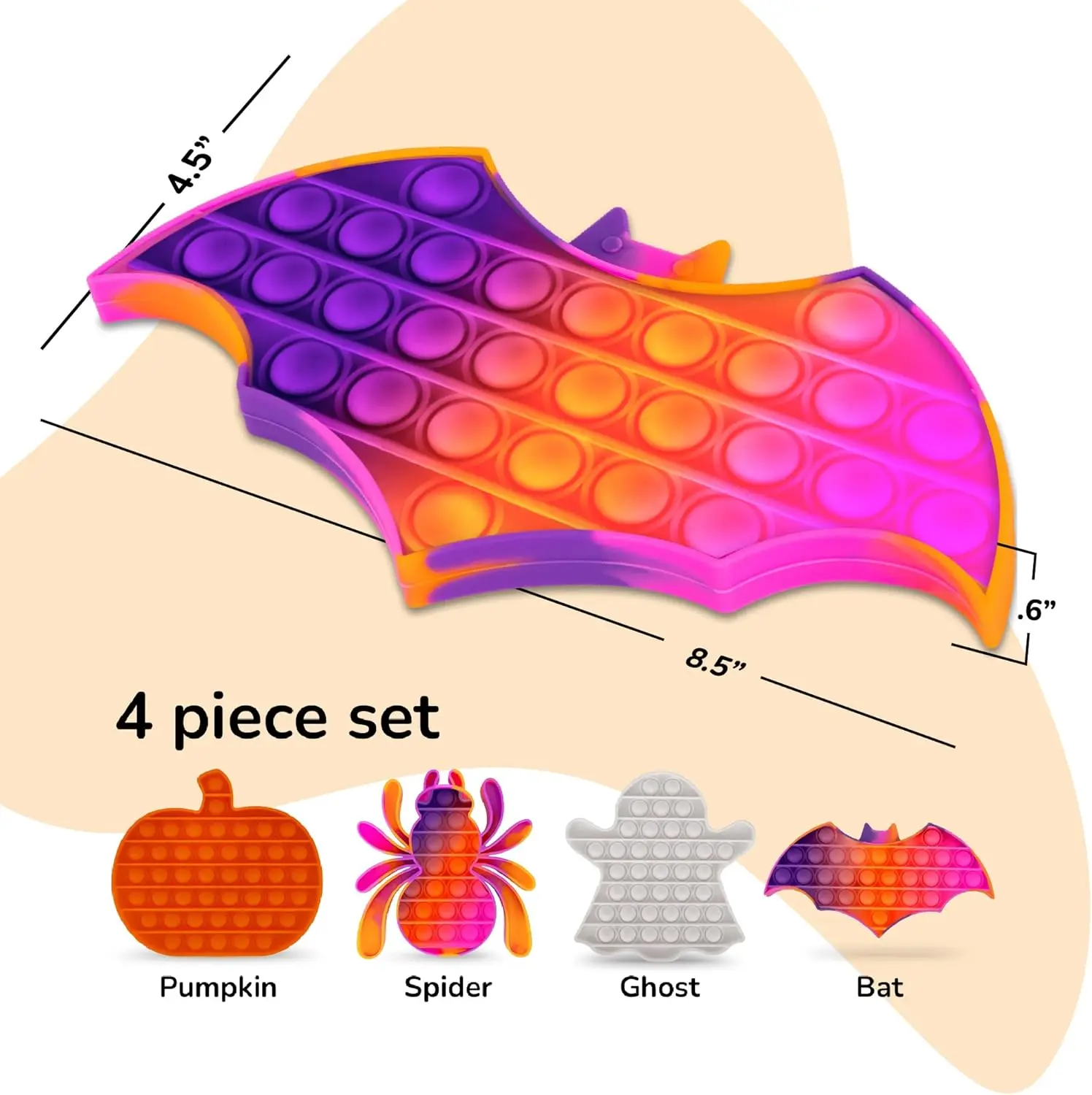 4 Pack Halloween Fidget Toy,Pumpkin Ghost Silicone Bubble Fidget Toy,Stress Anxiety Relief Tools for Kids,Halloween Party Favors