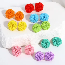 AENSOA Bohemian Seed Beaded Knot Stud Earrings for Women Solid Color Handmade Braided Beads Geometric Earring Boho Jewelry 2023