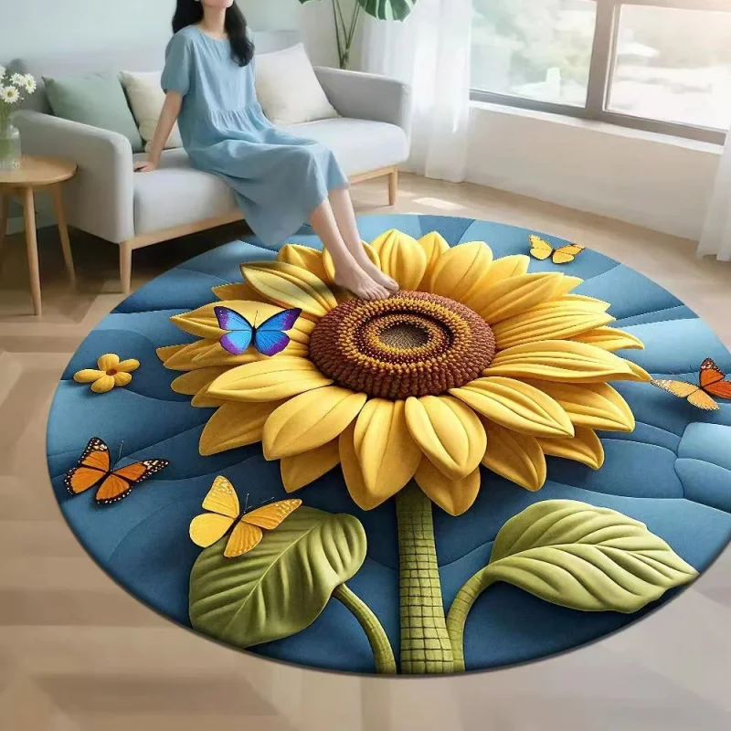 VIKAMA Simulation Sunflower Round Carpet Home Soft Foot Mat Nordic Style Living Room Bedroom Decorative Carpet