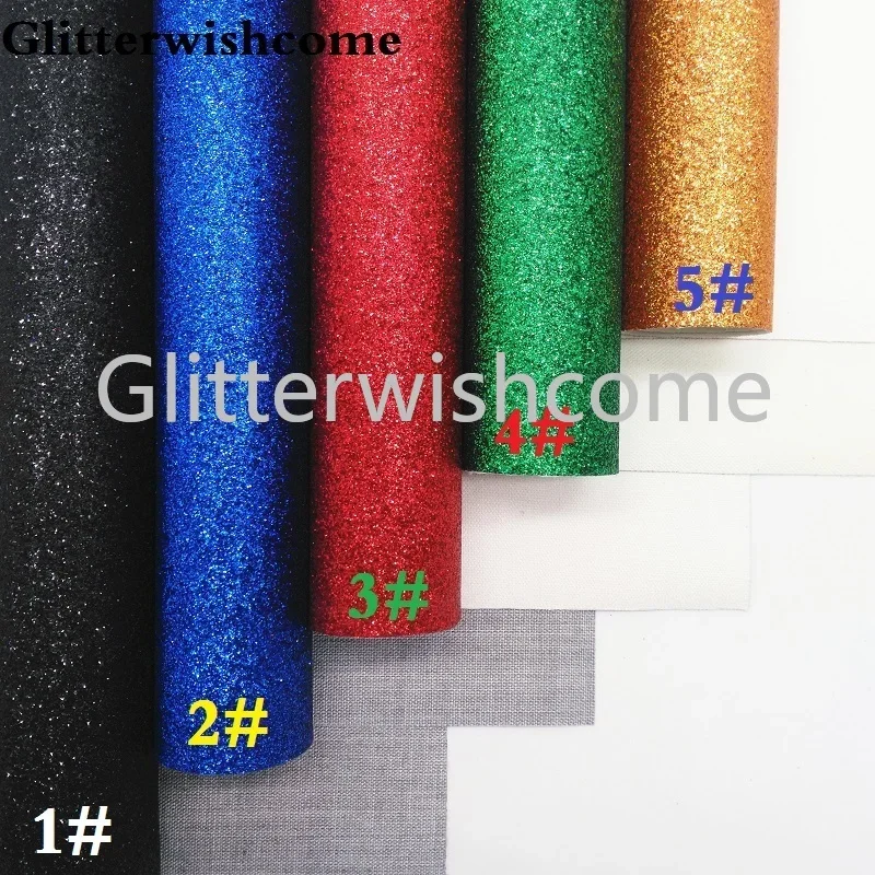 Glitterwishcome 21X29CM A4 Size Vinilo Textil, Vinil Para Lazos, Glitter Vinyl, Fine Glitter Fabric for Bows, GM3002A