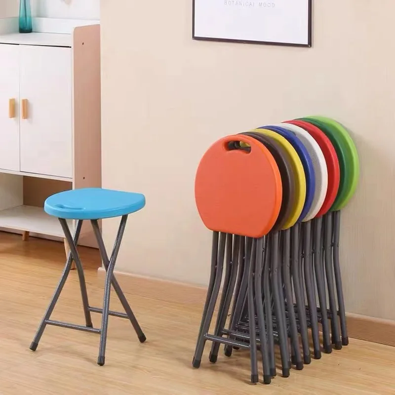 Foldable stool Small round bench Outdoor simple and lightweight plastic stool Household space saving high stool Portable chair