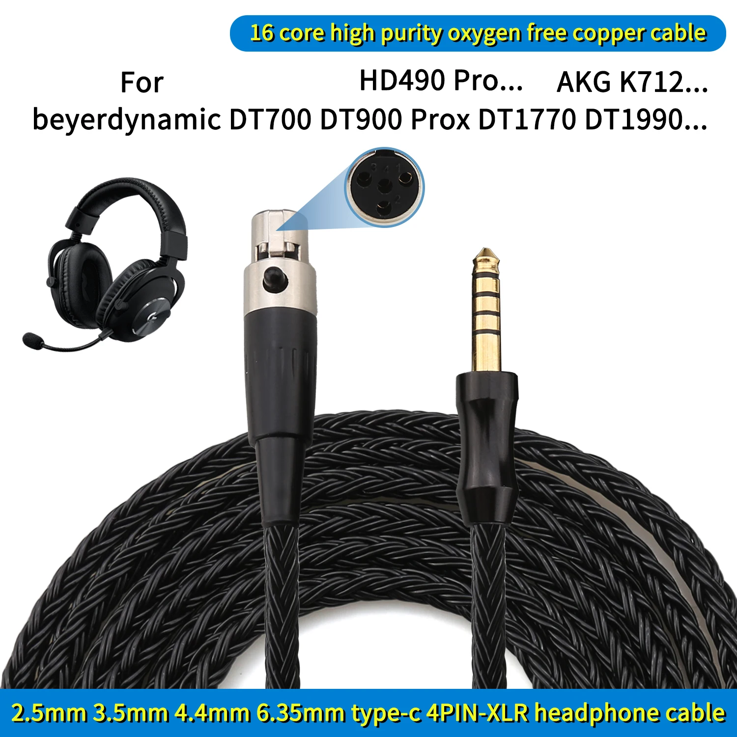 �y�Z�[�����zAKG K712�AK702�AQ701�AHD490 PRO�ADT990�ADT770�AATH R70x�p16�c�~�jXLR�w�b�h�z���A�b�v�O���[�h�P�[�u���i4.4/3.5mm�I�v�V�����j