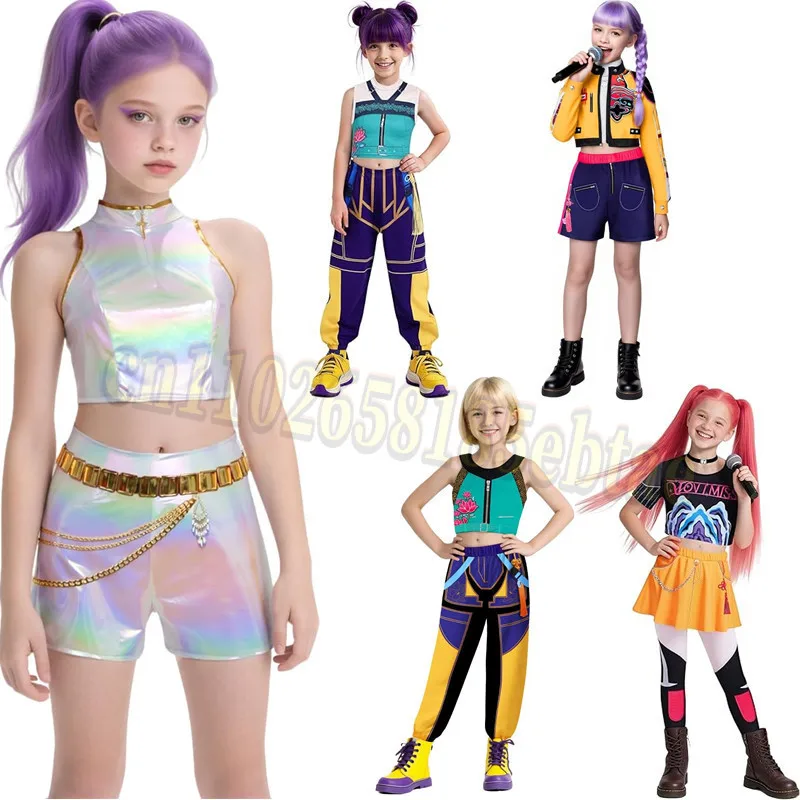 

New Kids Kpop Demon Hunters Rumi Zoey Mira Cosplay Huntrix Costume for Girls Clothes Group Idol Roleplay Halloween Carnival Suit