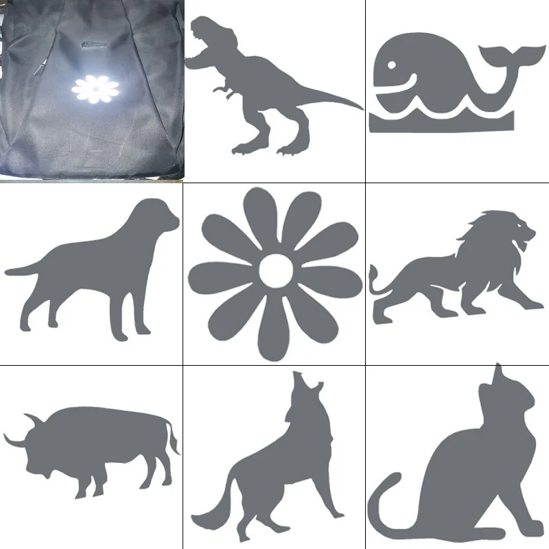 6Pcs Cute Dog Cat Animals Heat Transfer Reflective Tape Sticker PET Vinyl Film Silver Iron On Clothes For Night Traffic Safety