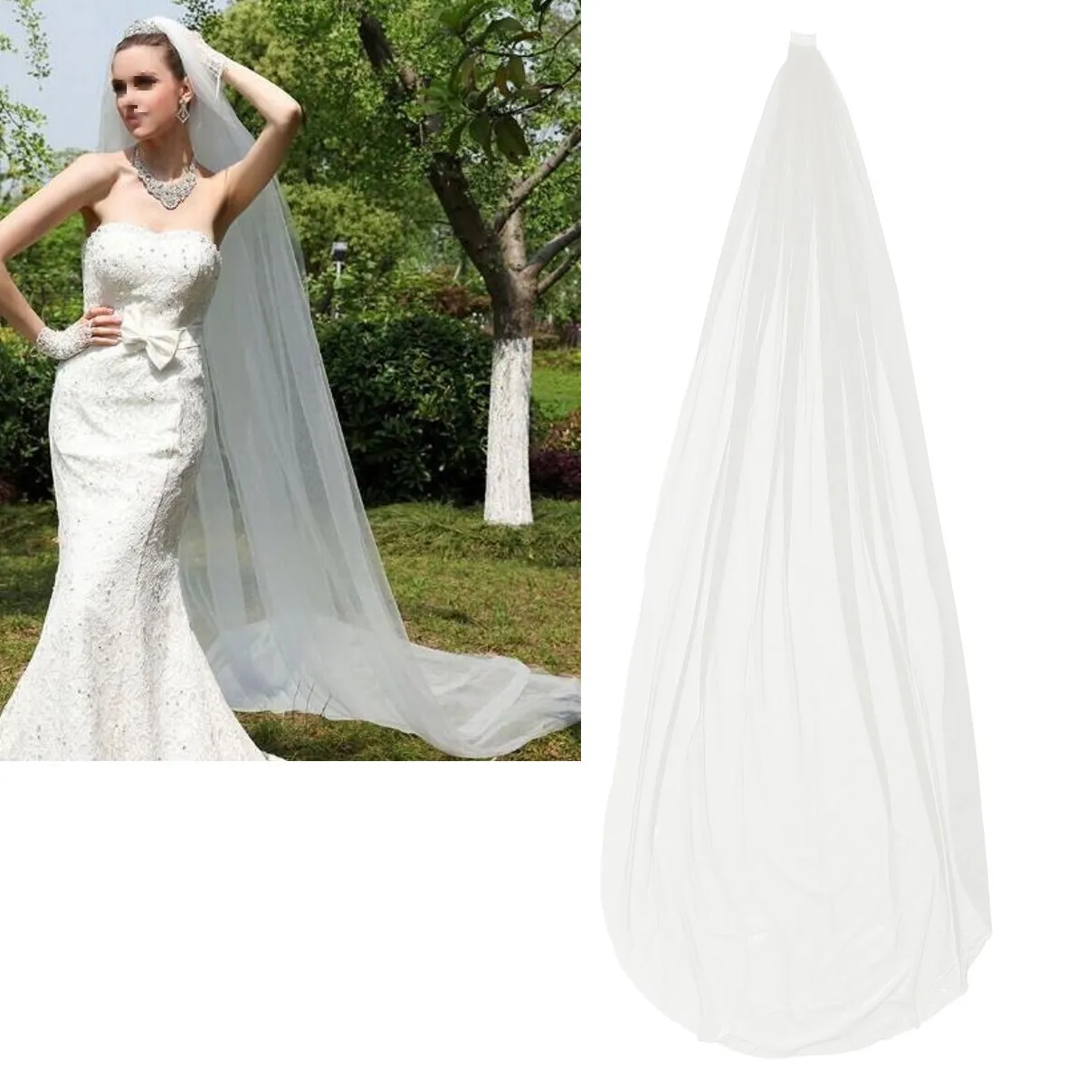 

Cathedral Wedding Veil for Bride Floor Length Tulle Bridal Veil Chapel Style Side Comb Secure Fastening Bridal Veils