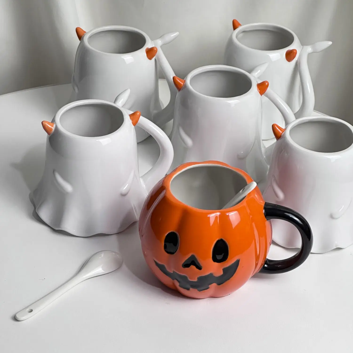 Halloween Cute Funny Little Ghost Water  Mug Embossed Ceramic Cup Design Sense Minority Creative Pumpkin Cups