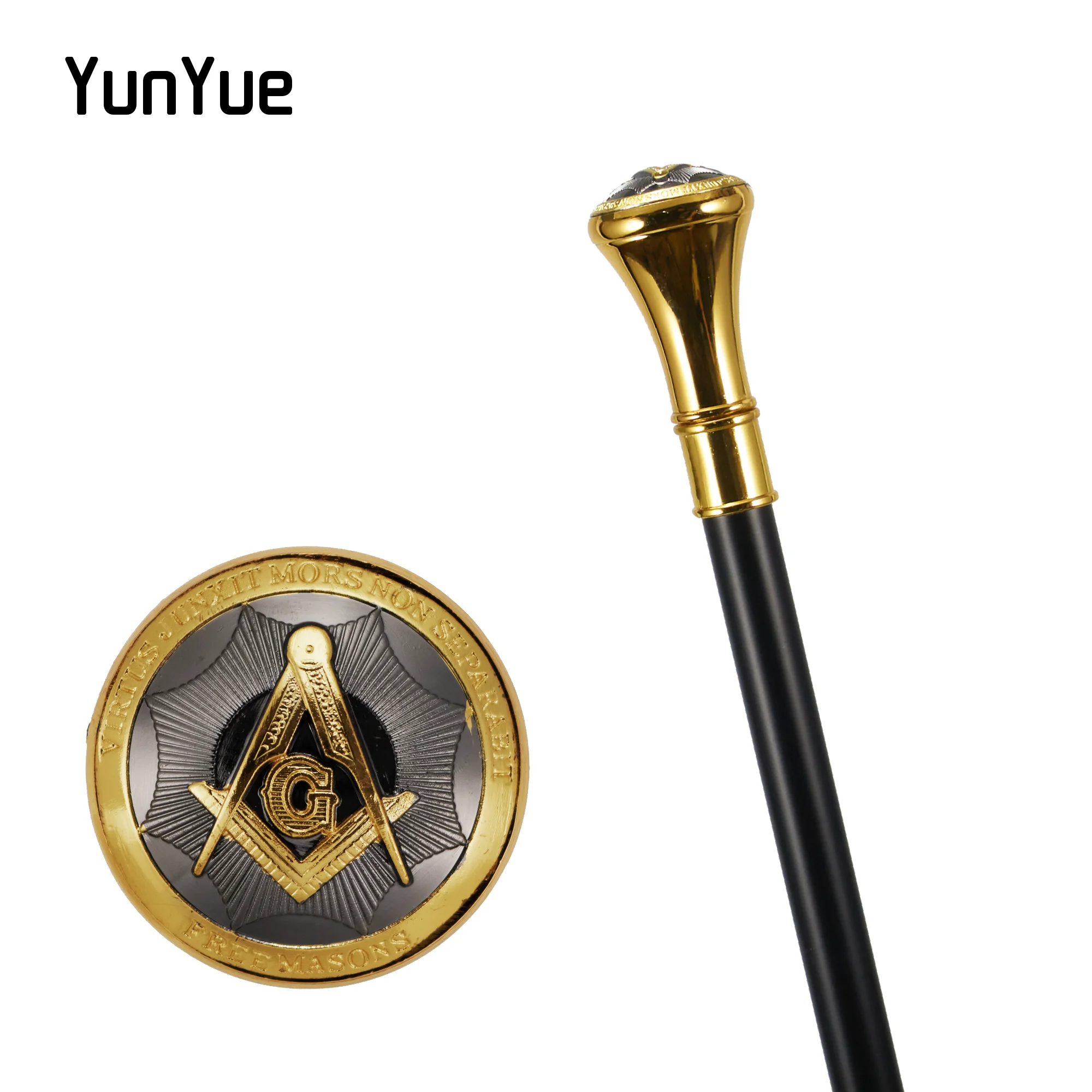 Gold Freemasons VG Totem Relief Walking Cane Fashion Walking Stick Gentleman Detachabl Elegant Vintage Walking Cane 93cm