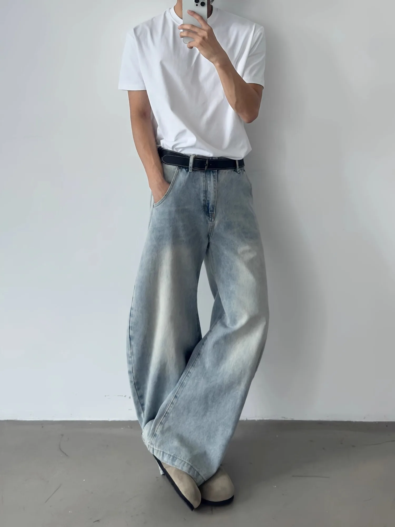 

Light Blue Vintage Waed Wide Leg Jeans Men's Women's Cleanfit American Sle Summer Trendy Casual Straight Cut Loose Fit