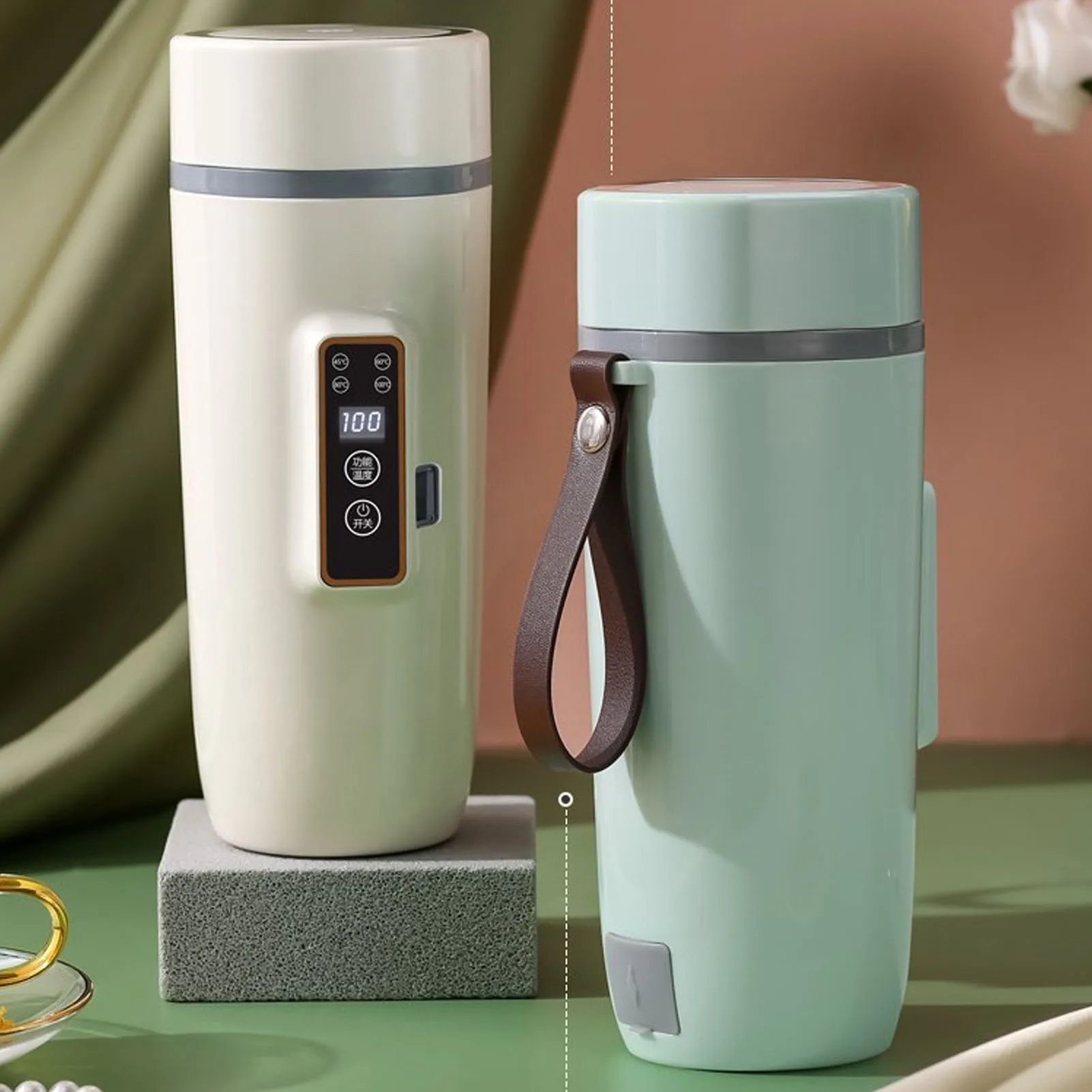 Электрический дорожный чайник 350 мл с цифровым дисплеем, нескользящий водонепроницаемый портативный дорожный кофейный чайник для улицы, 12 В, 80 Вт