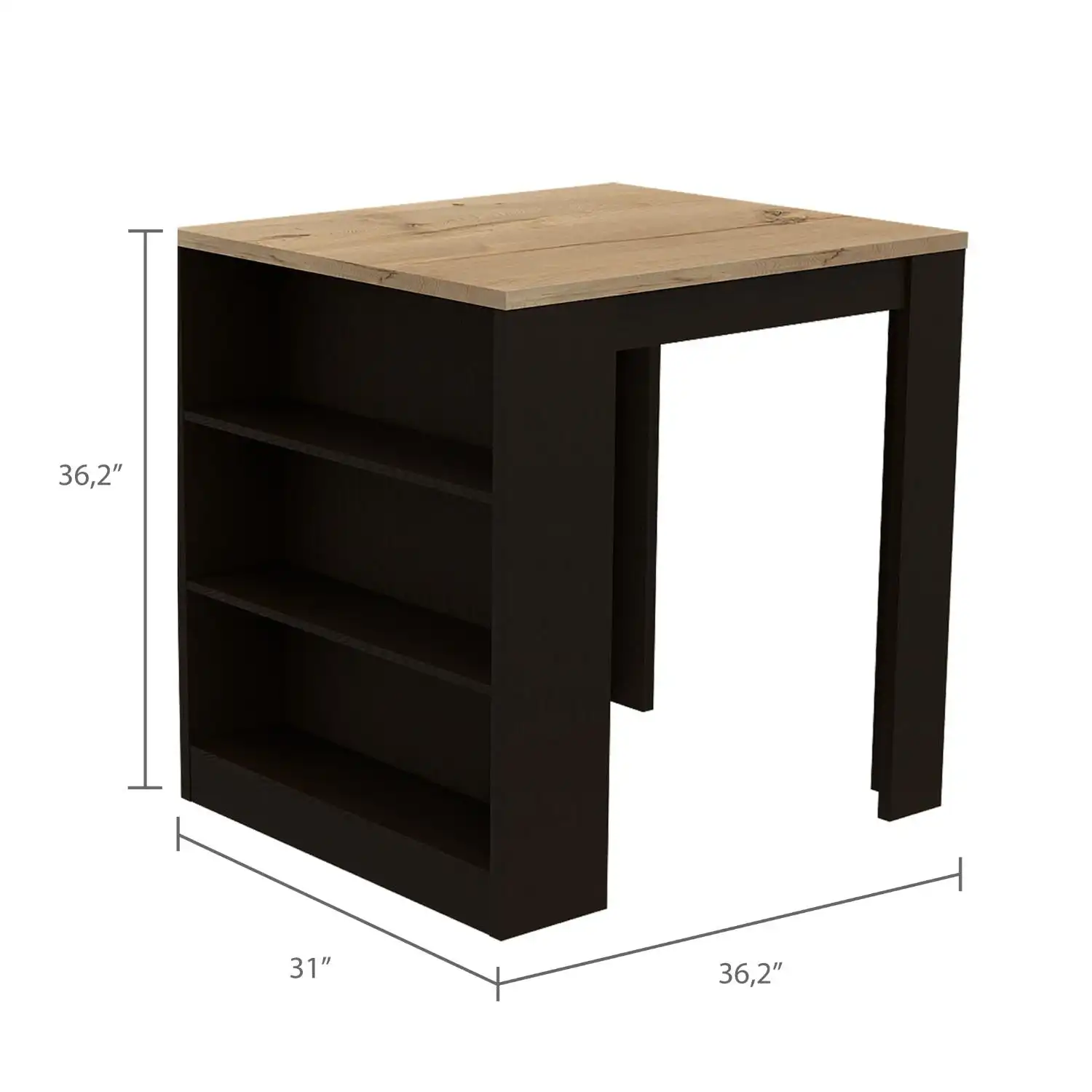 Tanna Kitchen Counter Dining Table ,Two Legs, Three Side Shelves Black / Pine