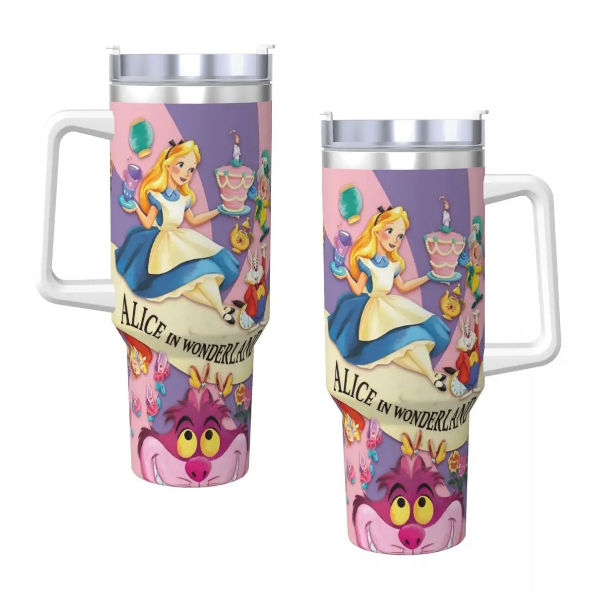 Poster Alice In Wonderland Stainless Steel Tumbler Beach Thermal Cups With Straws and Lid Large Mugs Cup Hot Drinks Water Bottle