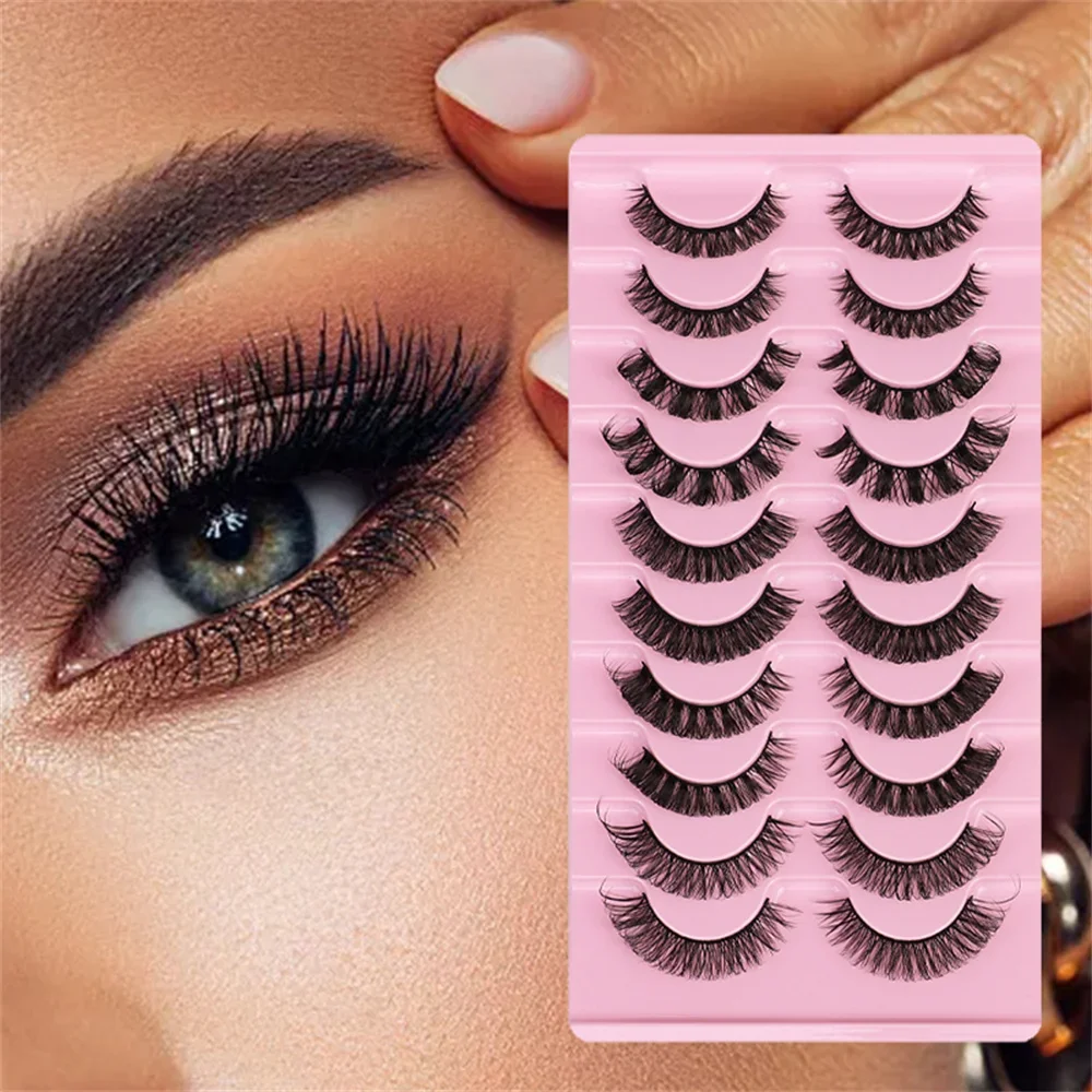 10Pairs Lashes D Curl 10-16mm Russian Lashes 3D Mink Eyelashes Reusable Fluffy Russian Strip Lashes eyelashes extensions