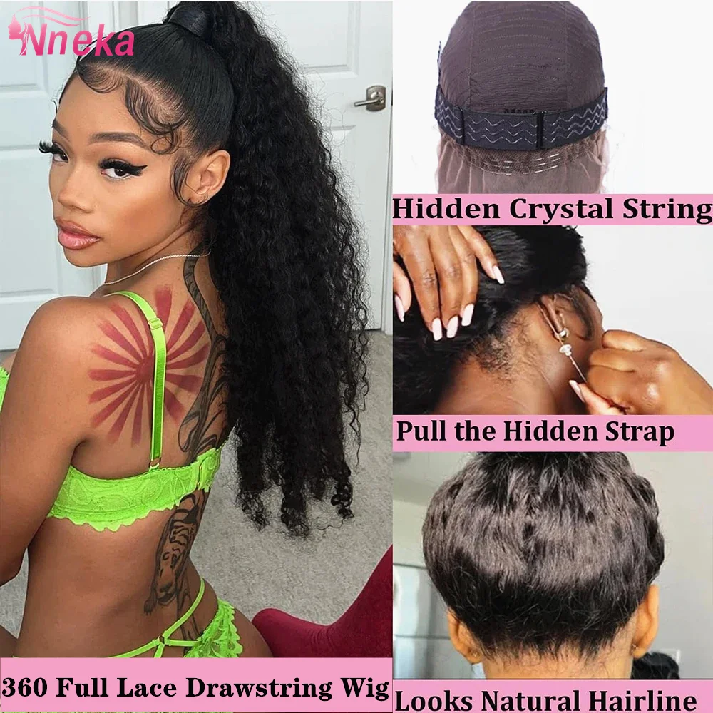 Water Wave 360 HD Полный кружевной бесклеевой парик Человеческие волосы 100% глубокая волна 13x6 Кружевной фронтальный парик Вьющиеся парики Предварительно выщипанные для чернокожих женщин