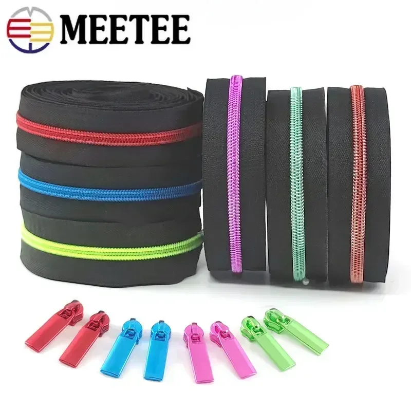 2/3/4M Meetee 5# Nylon Zippers + Zipper Slider Head Pulls Plastic Coil Zip Closures for Sewing Clothes Repair Kit Accessories