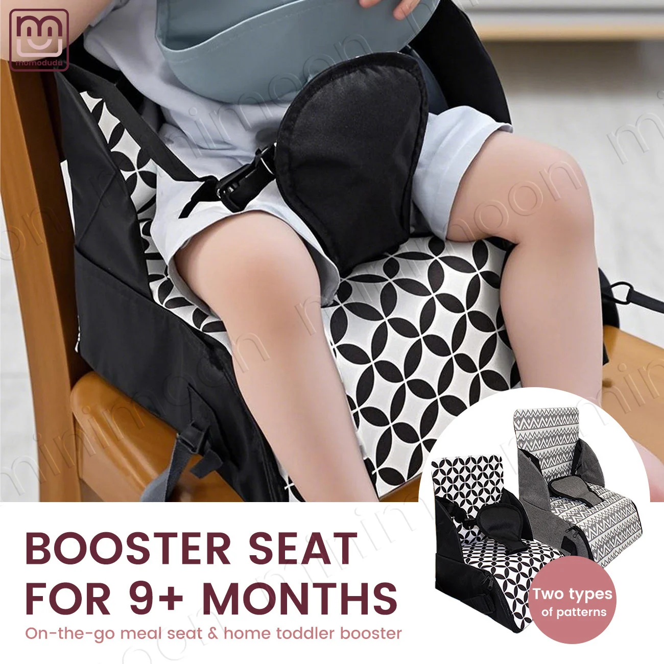 Portable Baby Booster Seat for Dining & Travel, Foldable Highchair Cushion with Washable Straps & Safety Buckle