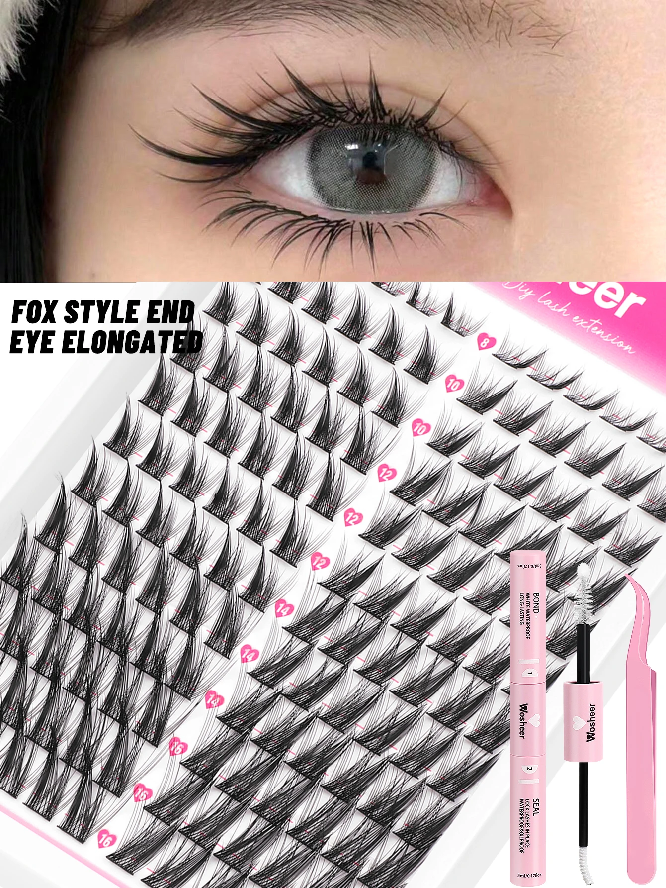 WOSHEER Kit di estensione ciglia fai-da-te Kit di estensione ciglia individuali Mix Cat Eye con incollaggio e sigillo