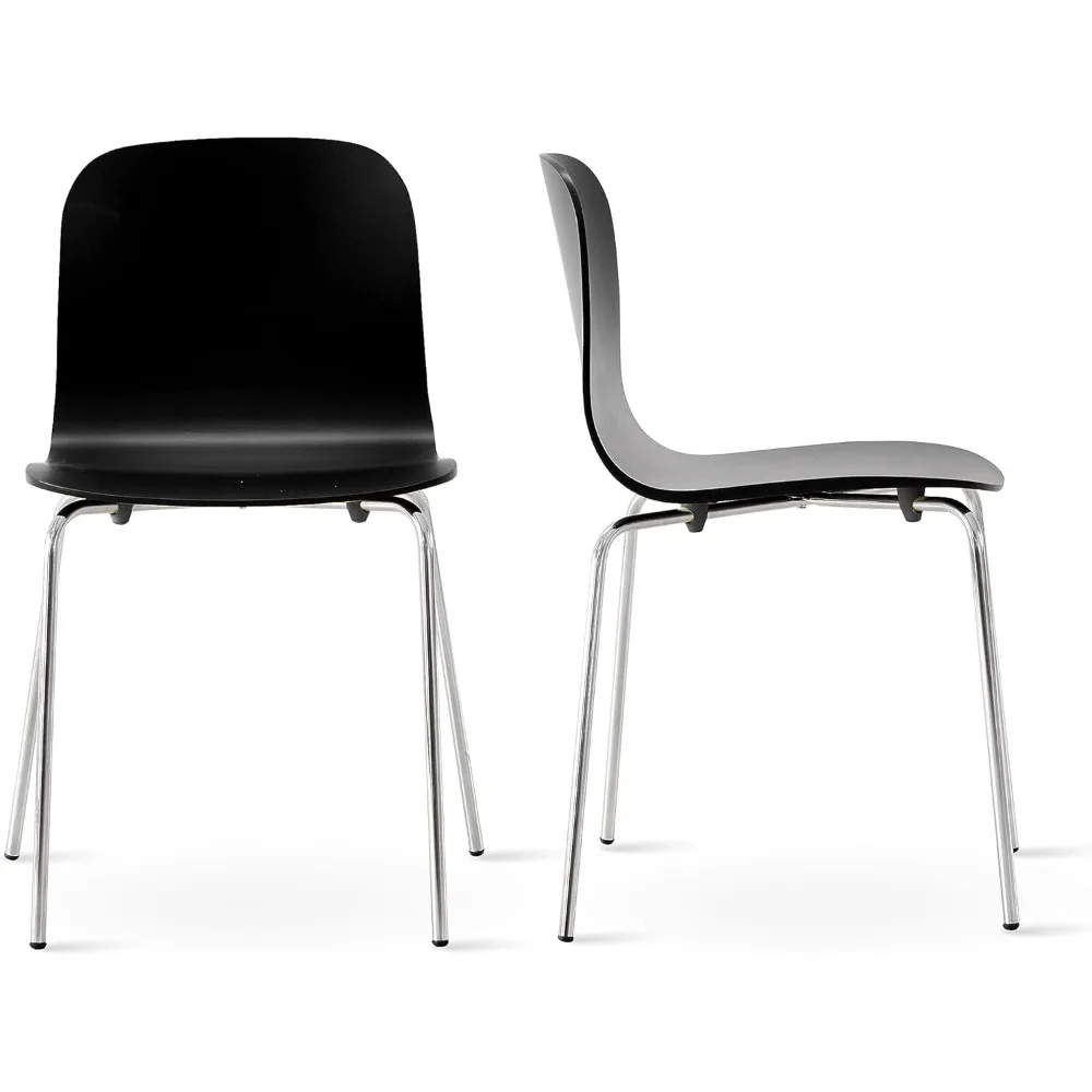 زوج من كراسي تناول الطعام الخشبية الحديثة في منتصف القرن، تصميم Bentwood المعاصر مع الفولاذ، كراسي مطبخ بدون ذراع