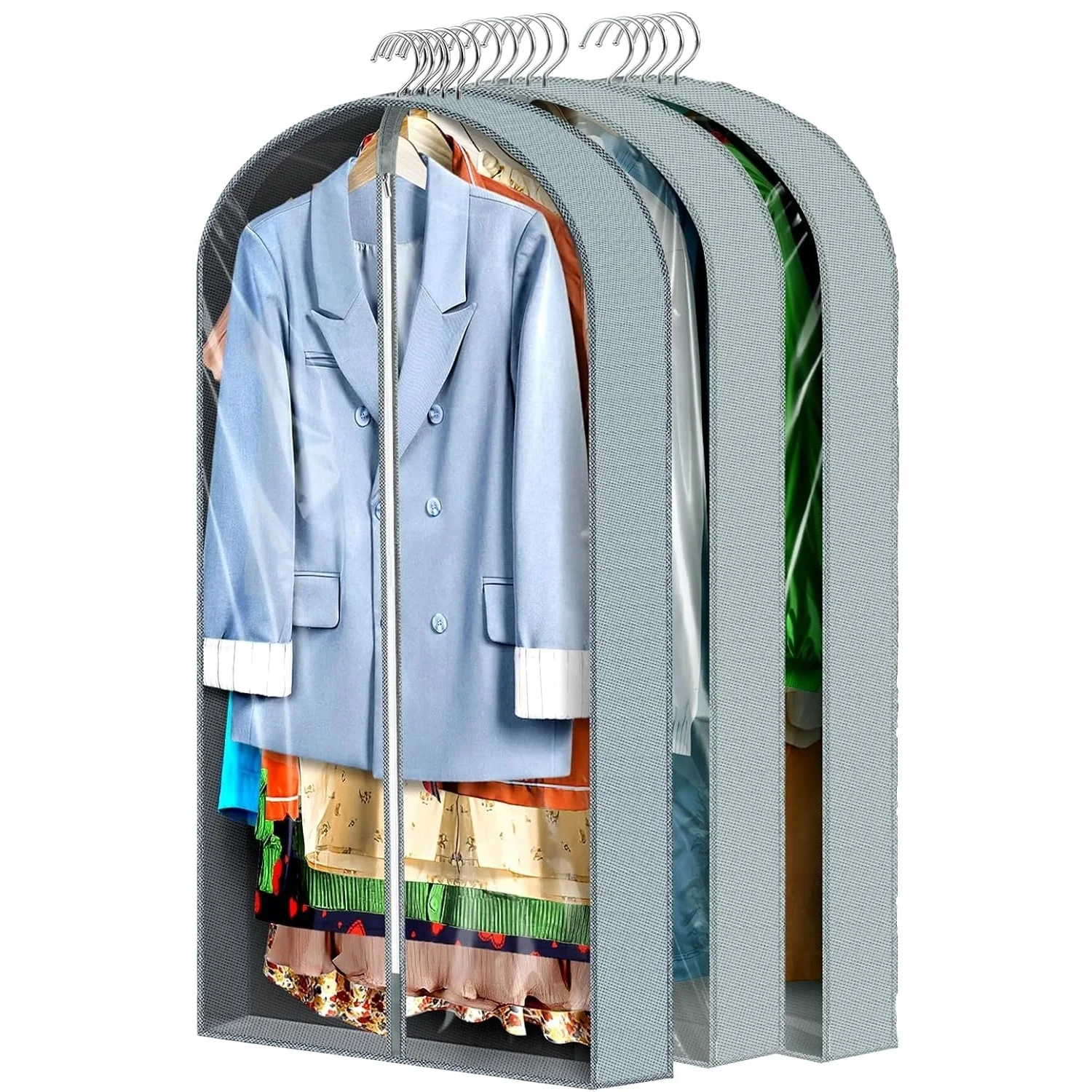 

3Pcs Garment Bags for Closet Storage Clothing Clear 4" Gussets Clothes Bag with 4" Gussets for Coats,Jackets,Shirts and Sweater
