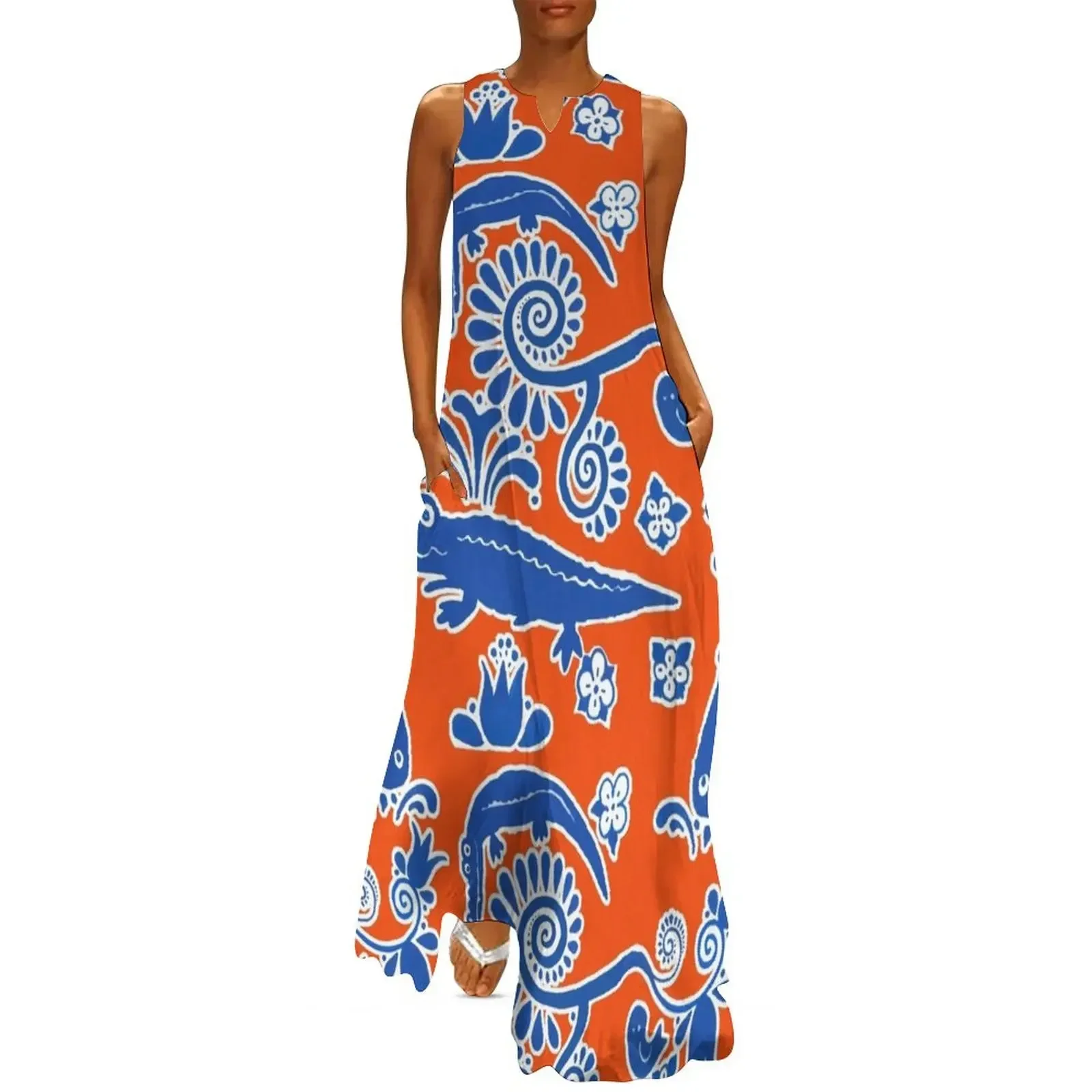 

Gator Toile Orange and Blue Long Dress summer dress womens 2025 dresses for womens 2025 dress dresses elegant