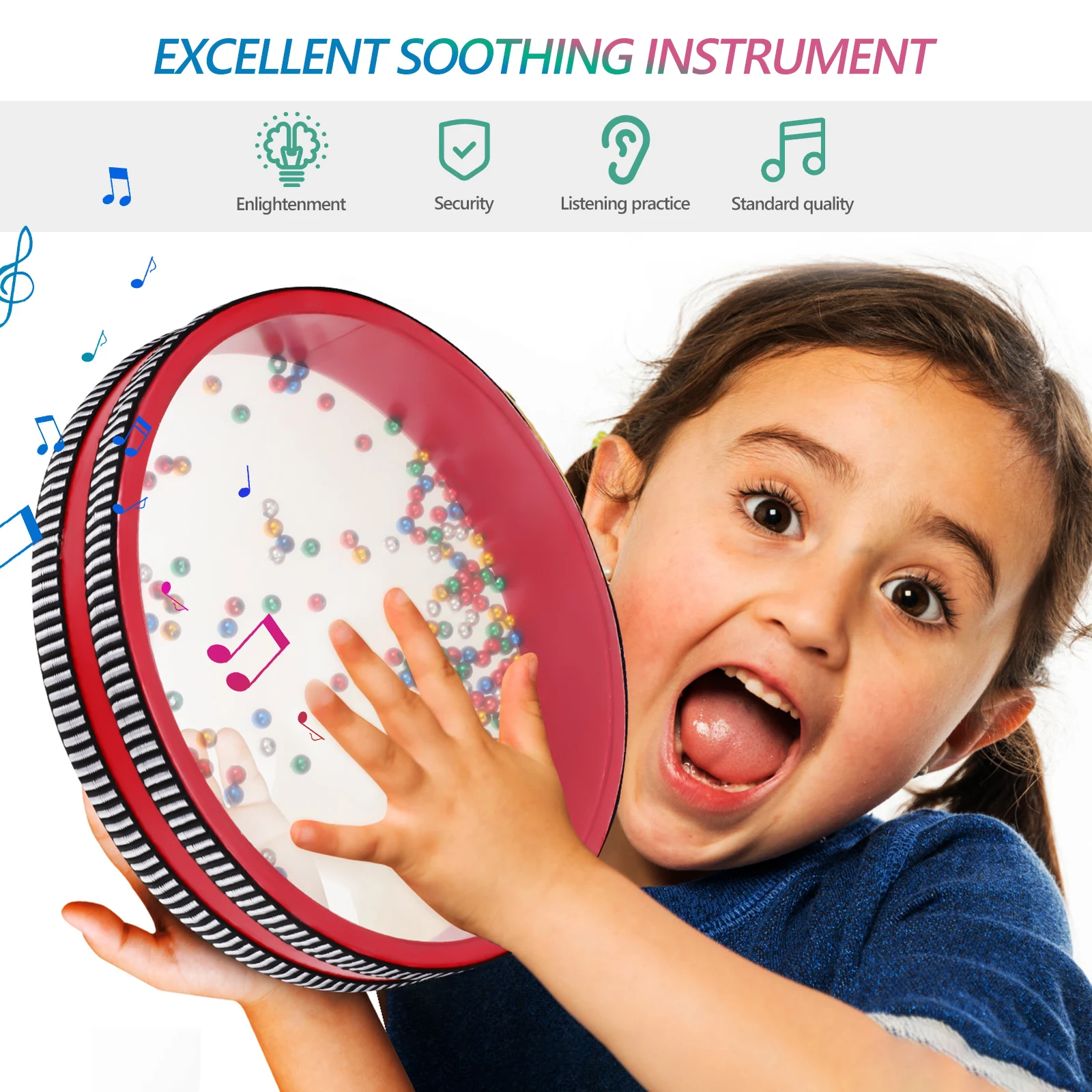 

Ocean Drum With Metal Beads Round Percussion Instrument Wave Sound Relaxation Musical Educational Gift For Kids Adults Hand