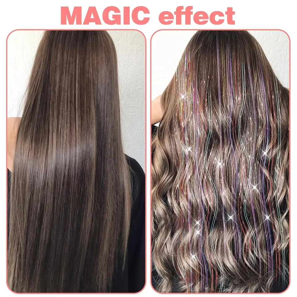 6 Piezas Tinsel para Cabello con Clip 20 Pulgadas Sintético Colorido Brillante con Purpurina para Mujeres Niñas Cosplay 5