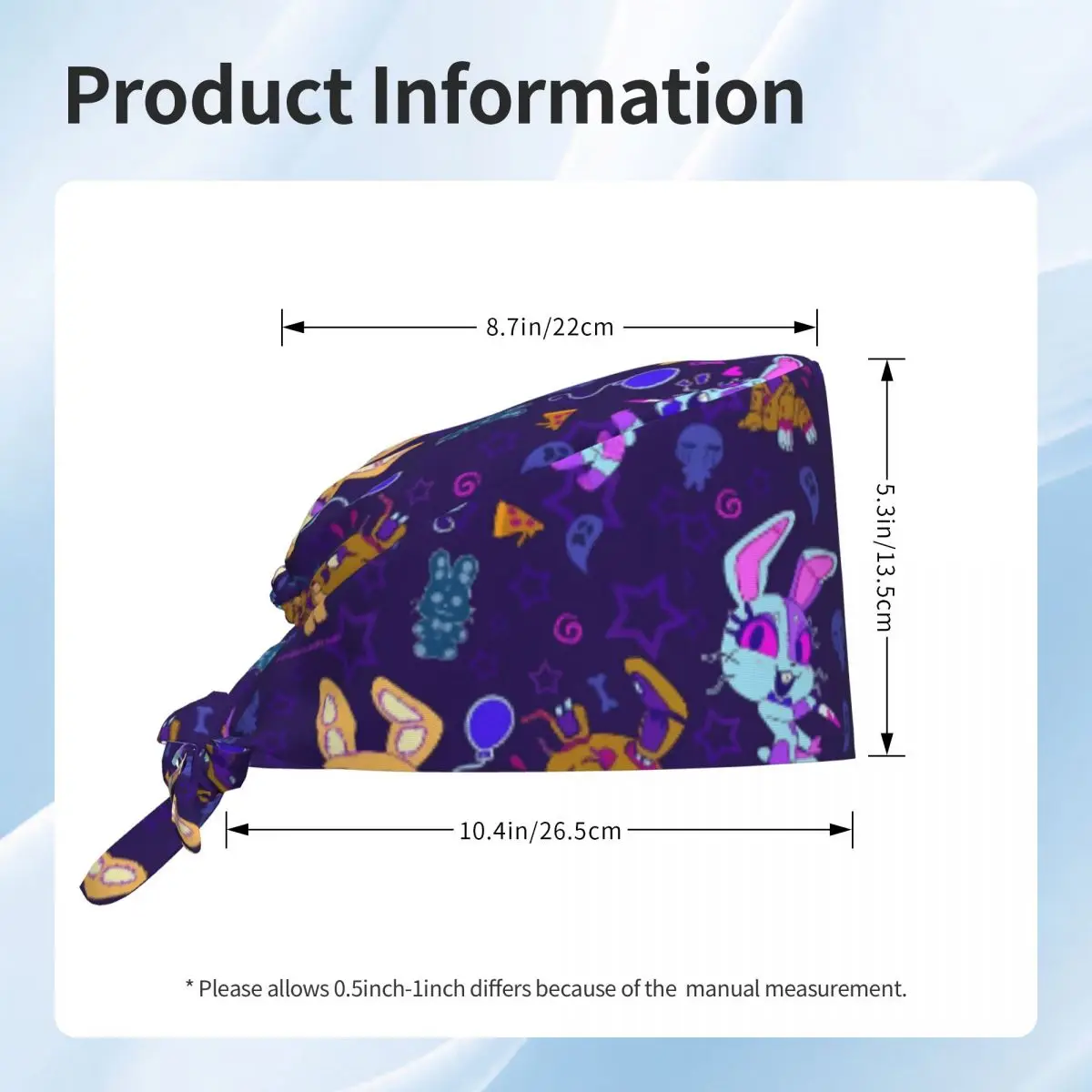 Touca de Enfermeira FNAF At Freddy's, Touca Médica Divertida e Confortável com Elástico para Homens e Mulheres com Cabelos Longos, Toucas de Trabalho