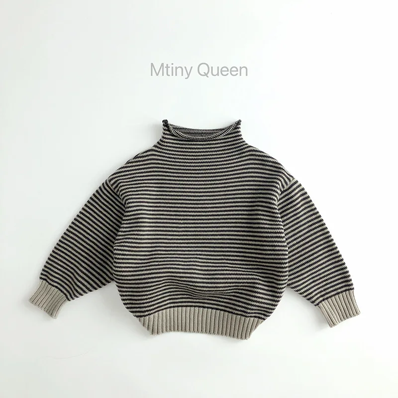 2024 Autumn New Children Long Sleeve Striped Sweater Set Boys Girls Knit Sweater Kids Knitwear Clothing Suit Baby Knit Outfits