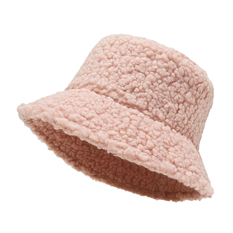 Bucket Hat Solid Men Fishing Fisherman INS Hat Unisex Harajuku Autumn Winter Lamb Wool Cute Outdoor Warm Panama Cap For Women