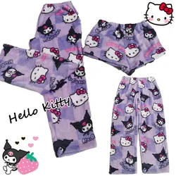 Leisure Sports Hello Kitty Shorts Kawaii Plush Fashion Kuromi Cartoon Female Summer New Pajama Pants Wide Legs Loose Trousers