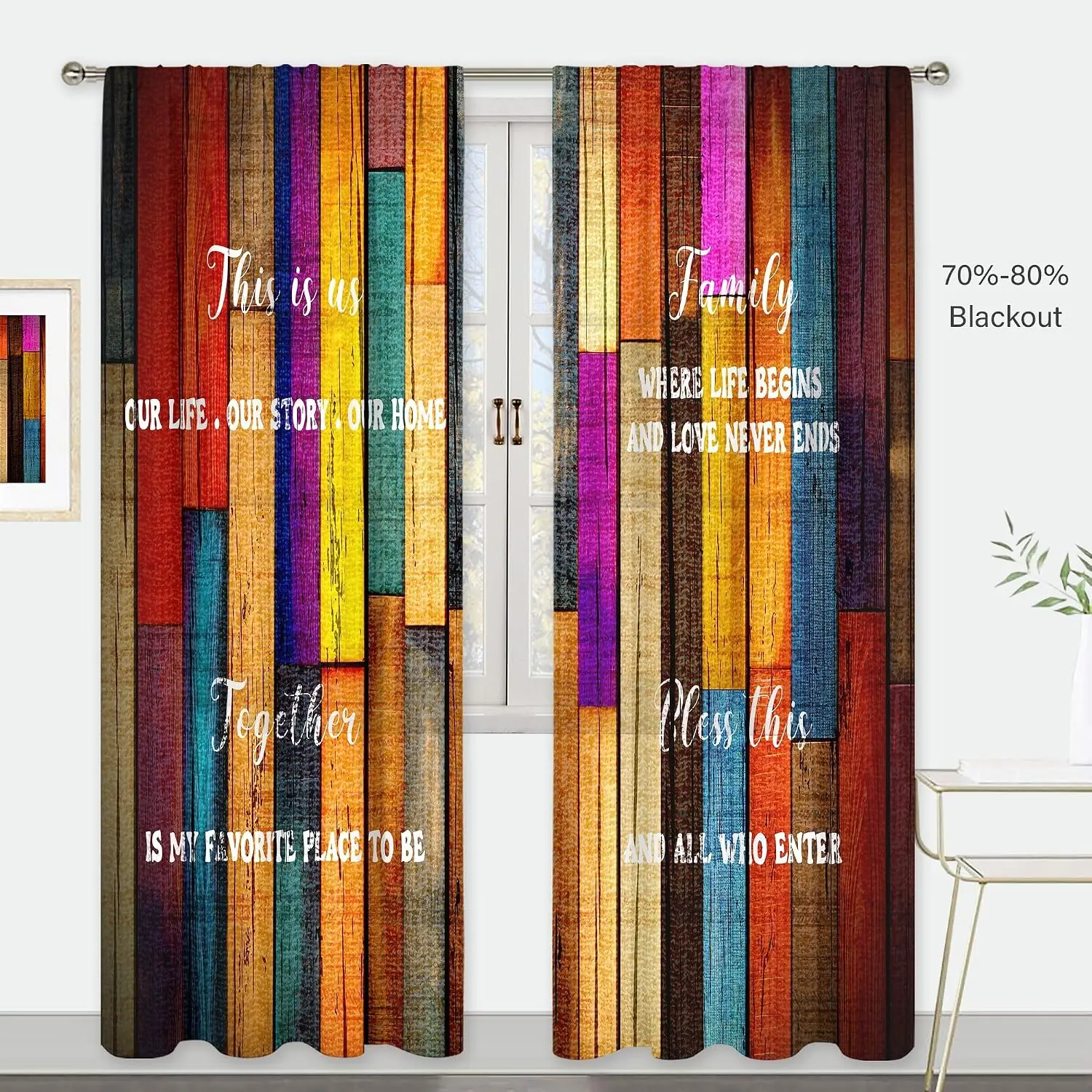 Boho Family Quote Curtains 2pcs Living Room Decor Typography Print Drapes Panels Curtain Pair for Modern Home Window