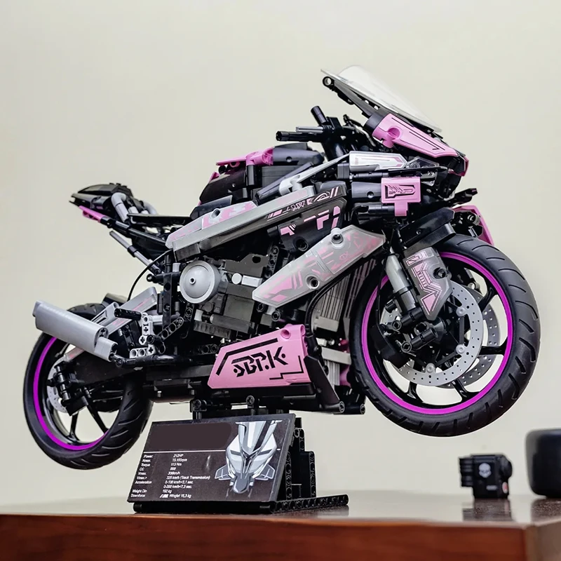 Technische MOC Roze Motor 1000RR Bouwstenen Model Voertuig Monteren Bricks Motorcycle Racewagen Speelgoed Cadeau Voor Kinderen Volwassen