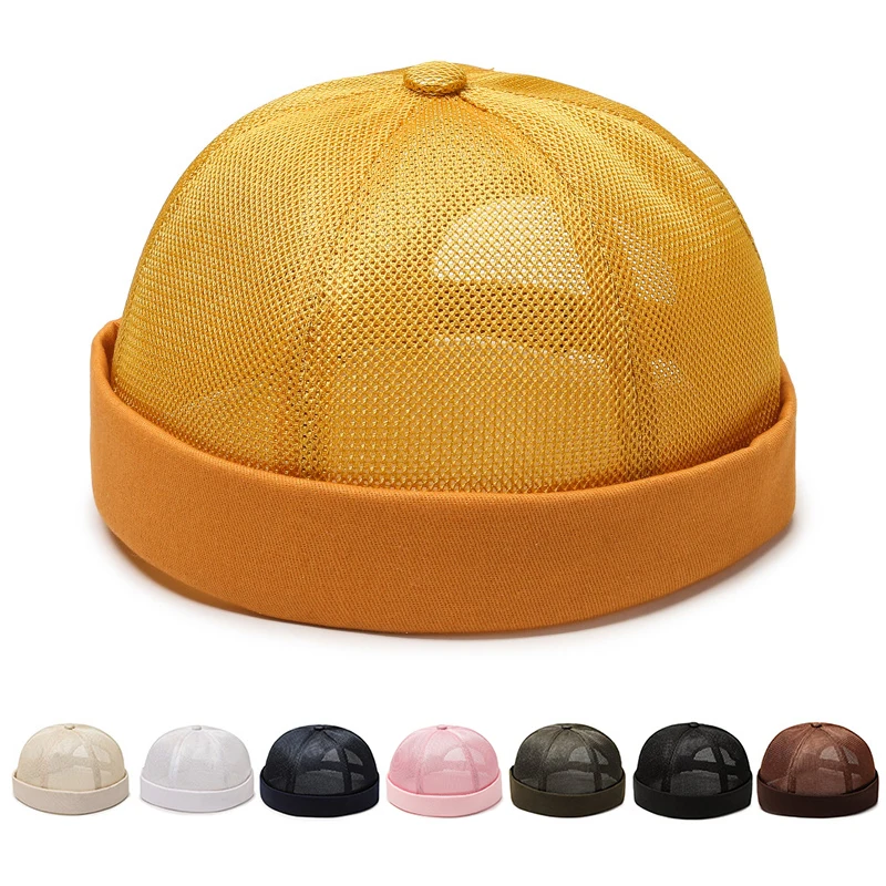 Vintage Men\'s Summer Cotton Brimless Skullies Cap Street Portable Docker Hats Multipurpose Beanie Hat Hip Hop Hats Japanese INS