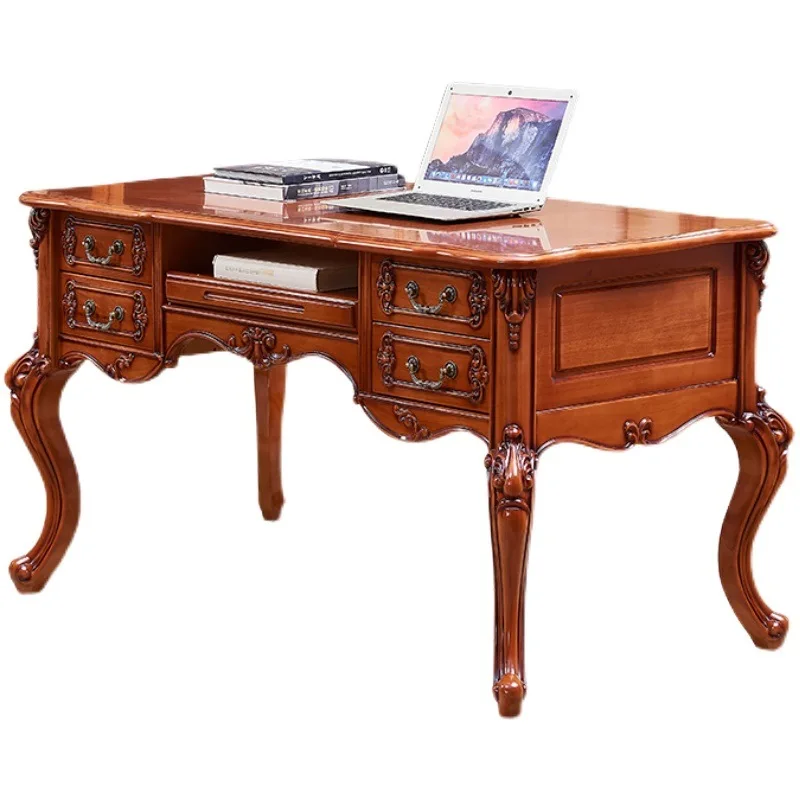 

European full solid wood carving flower computer writing office study table American desk