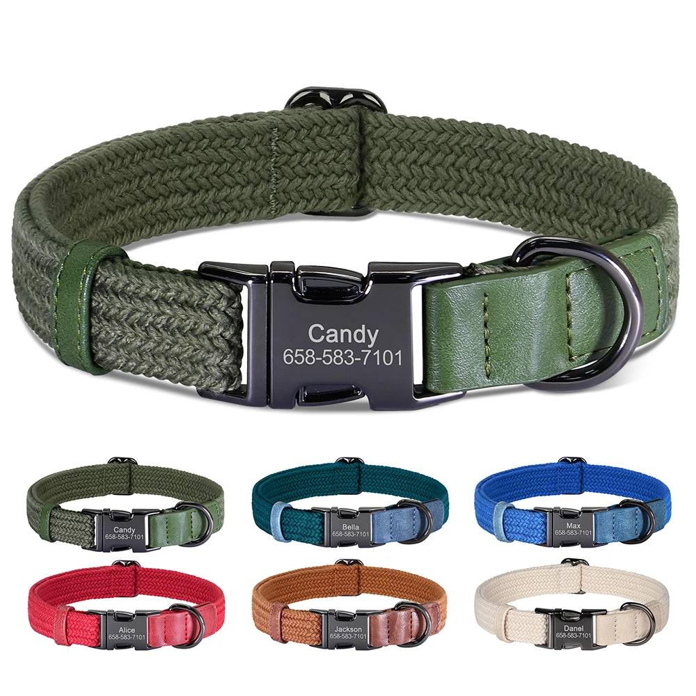 Personalized Nylon Dog Collar Free Engraving Dogs ID Collars With Name Buckle Metal Nameplate for Small Medium Large