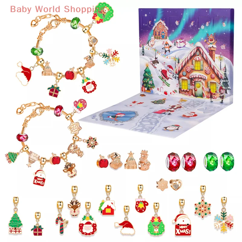 Confezione regalo con calendario dell'Avvento di Natale 2025 Creativo fai da te Pupazzo di neve Bracciale con Babbo Natale Scatola con calendario per il conto alla rovescia per ragazze Regalo di Capodanno